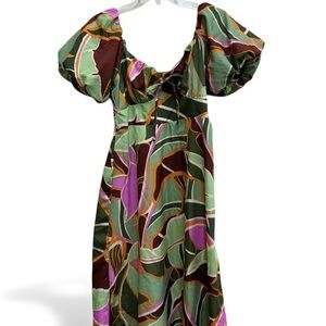 Live 4 Truth Vibrant Green and Purple Maxi Dress Puff Sleeve